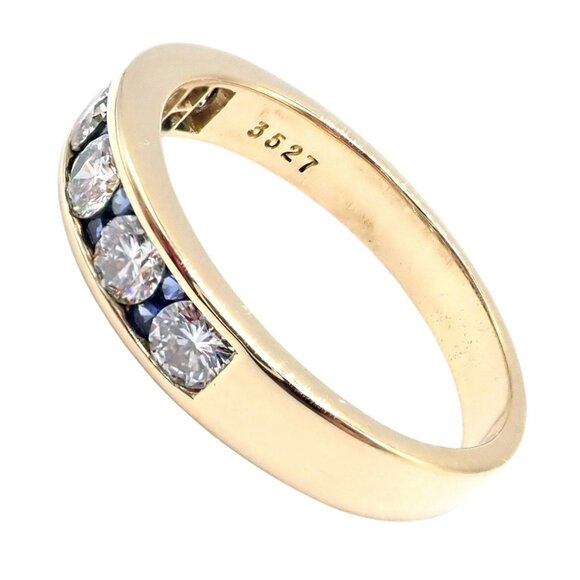 Authentic! Tiffany & Co 18k Yellow Gold 1.20ctw Diamond Sapphire Band Ring sz 5 - Picture 11 of 12